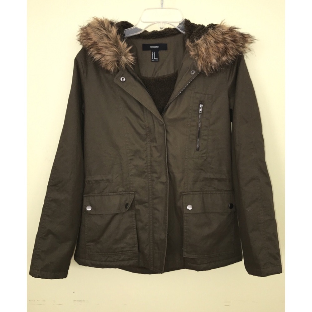 Forever 21 Olive Parka Coat